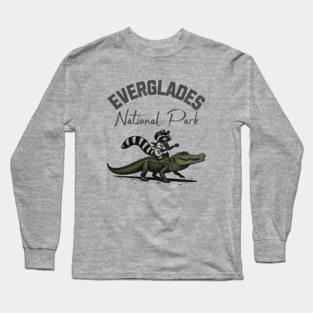 Alligator and Raccoon Everglades National Park Long Sleeve T-Shirt by susanne.haewss@googlemail.com